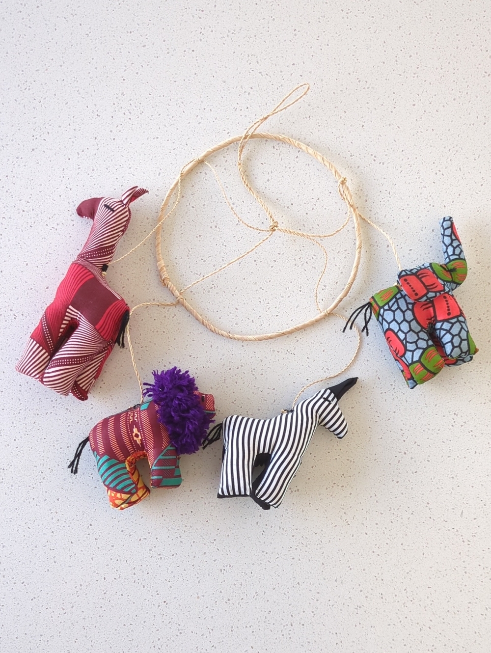 Colorful African Fabric Safari Animal Mobile - Elephant, Lion, Zebra, Giraffe